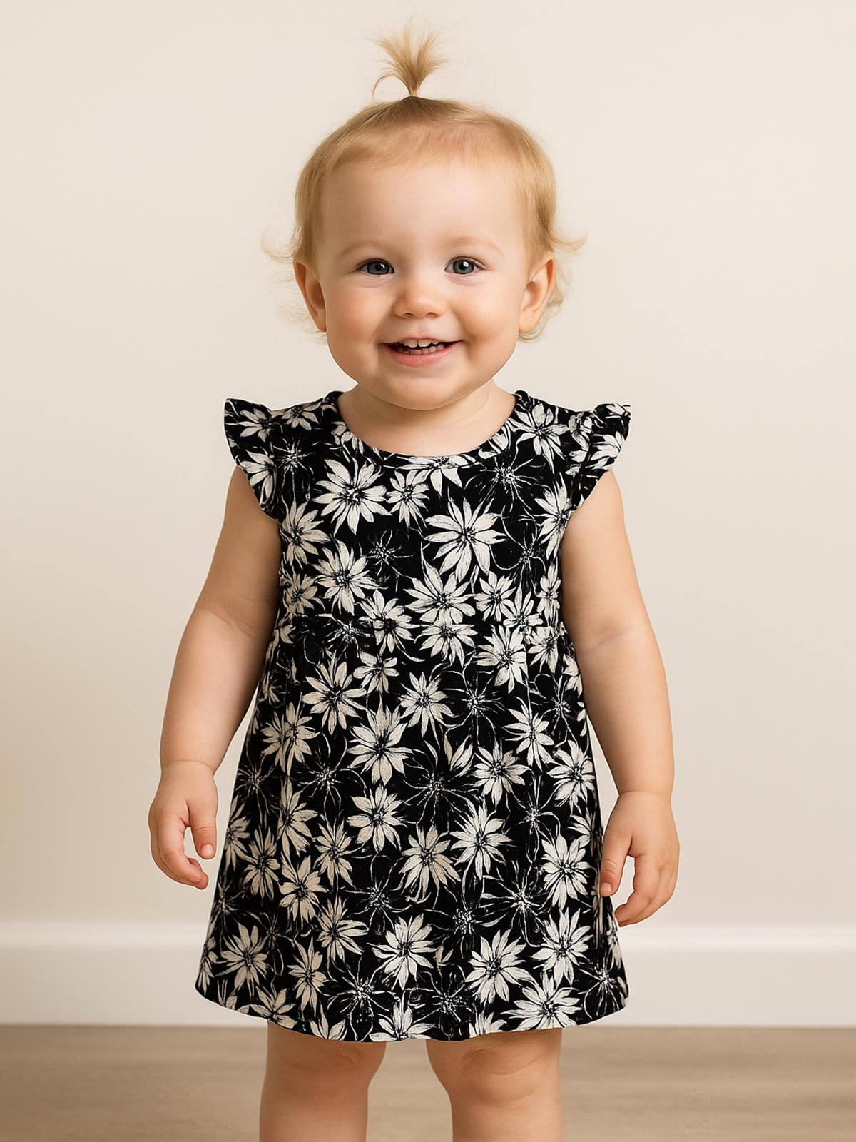 Baby Girls Black Flower Viscose Dress