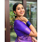 Women's Litchi silk Printed Saree With Unstitched Blouse (Purple)