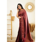 Women's Litchi silk Printed Saree With Unstitched Blouse (Maroon)