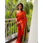 Women's Litchi silk Printed Saree With Unstitched Blouse (Red)