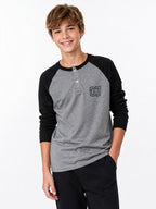 Boys Waffle Henley Grey T-Shirt POS