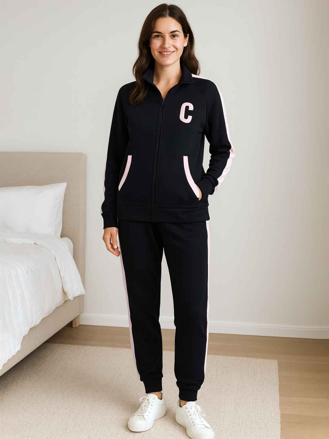 Ladies Winter 2 Pc Full Zipper Set Black