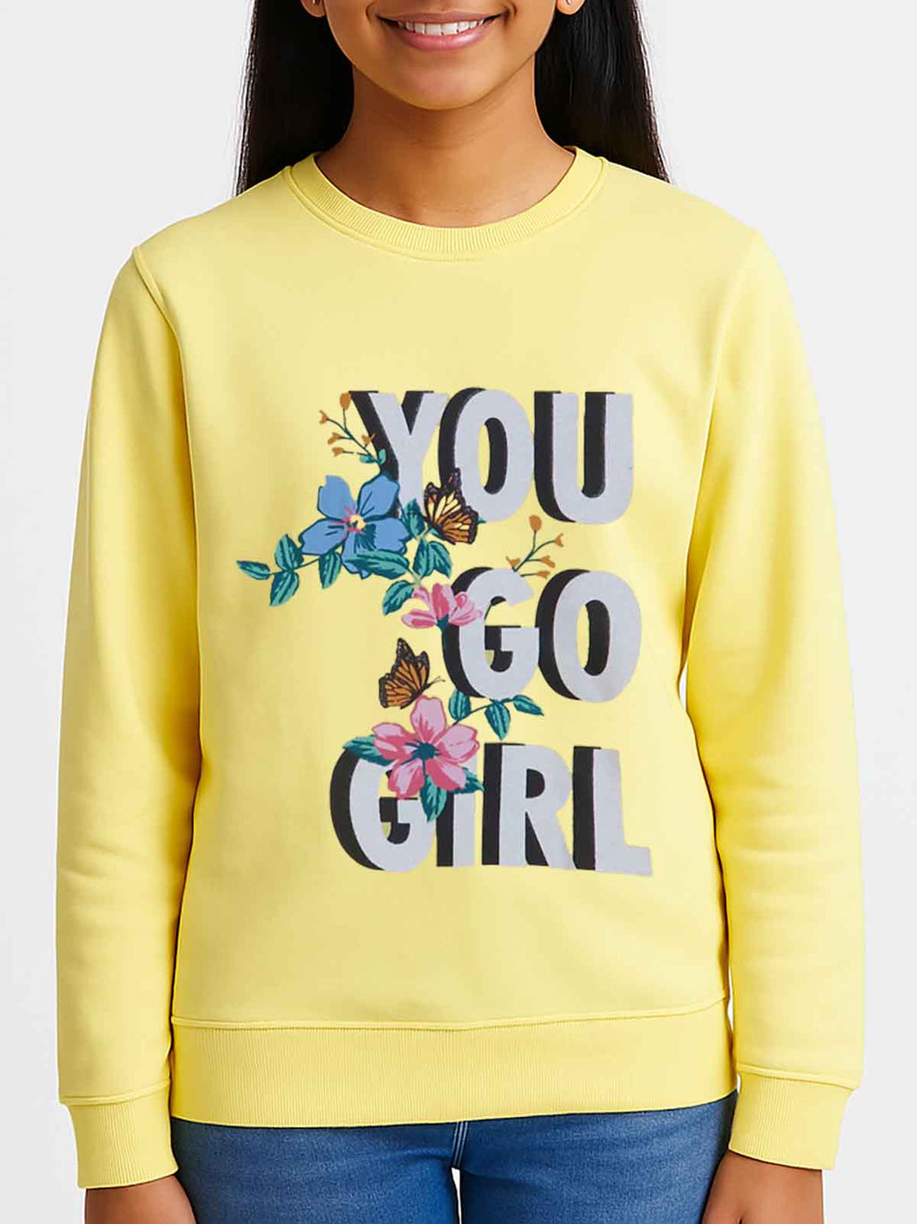 Girls Yellow Fleece Pullover Sweatshirt