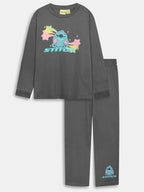 Girls Printed Grey Pyjama Set