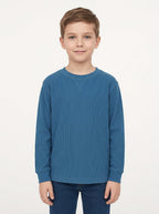 Boys Textured Denim Blue T Shirt