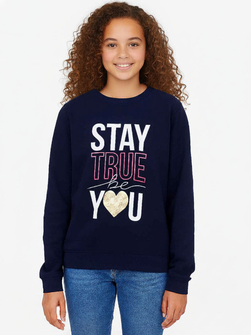 Girls Navy Fleece Pullover Sweatshirt