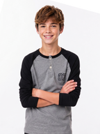 Boys Waffle Henley Grey T-Shirt POS