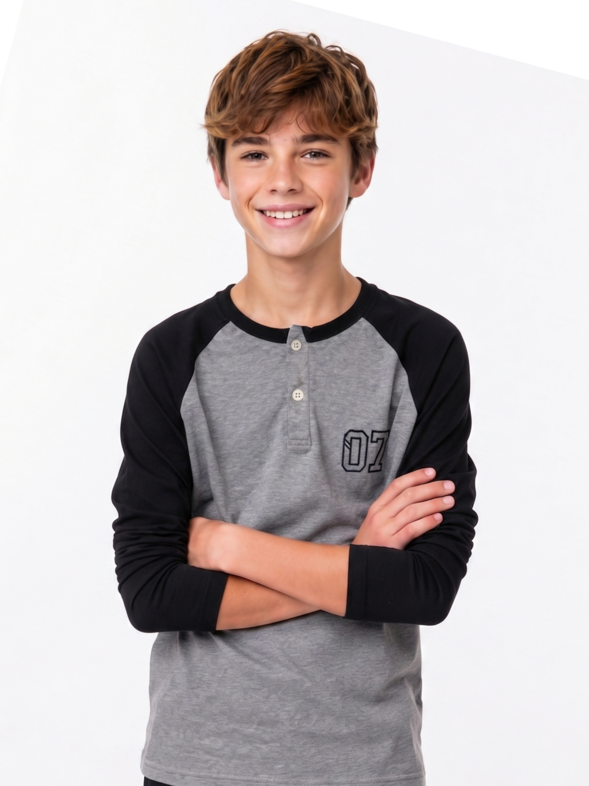 Boys Waffle Henley Grey T-Shirt POS