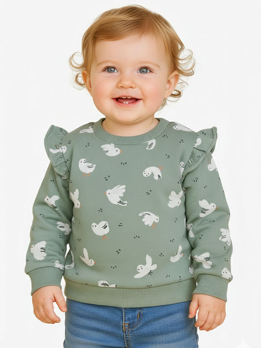 Baby Girls Green Bird Pullover Sweatshirt