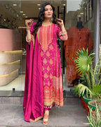 Pakistani Reshmi Suit Set | Pure Diamond Silk with Schiffli Hand Work