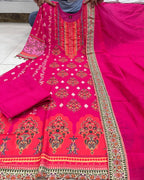 Pakistani Reshmi Suit Set | Pure Diamond Silk with Schiffli Hand Work