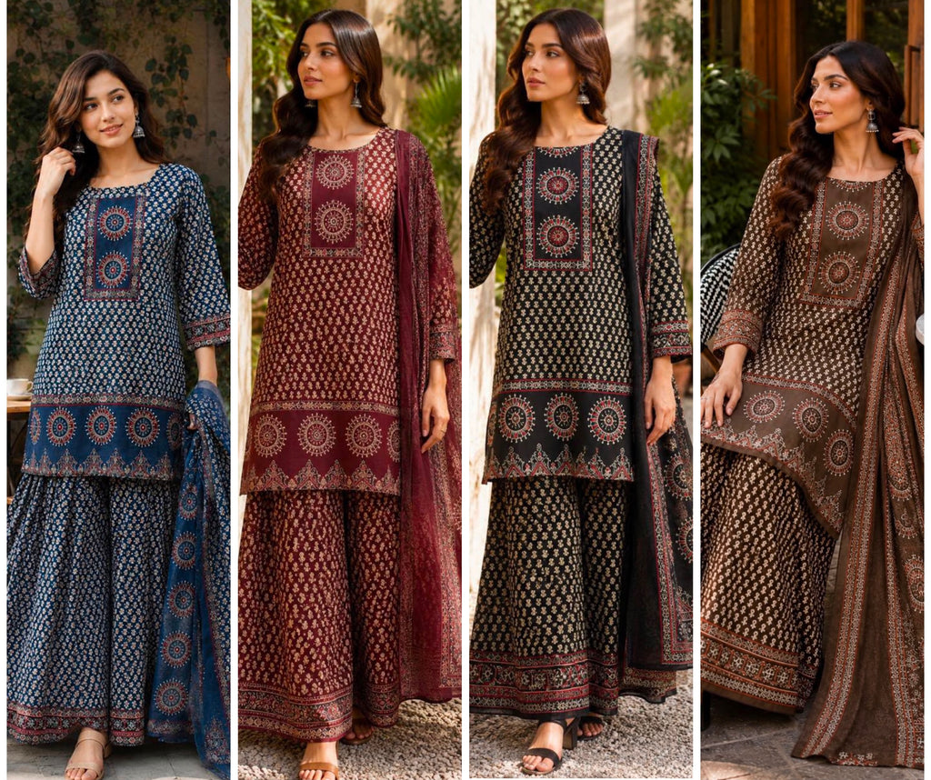 Cotton Block Print Sharara | Gopi Dress Set
