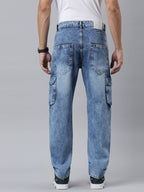 Mens Denim Blue Cargo Jeans