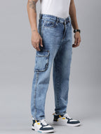 Mens Denim Blue Cargo Jeans
