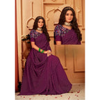 Women's Printed Brasso Saree With Unstitched Blouse (Magenta, 5-6 Mtrs)