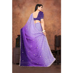 Women's Chiffon Embroidred Saree With Unstitched Blouse 5.5Mtr (Purple)