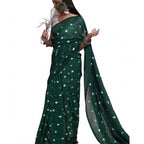 Women's Linen Printed Saree With Unstitched Blouse 5.5Mtr (Green)