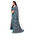 Women's Georgette Printed Saree With Unstitched Blouse 5.5Mtr (Sky Blue)