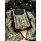 Women's Banarasi Silk Printed Unstitched Salwar Suit Material With Dupatta (Black, 3Mtrs)