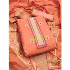 Women's Banarasi Silk Printed Unstitched Salwar Suit Material With Dupatta (Peach, 3Mtrs)