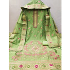 Women's Banarasi Silk Printed Unstitched Salwar Suit Material With Dupatta (Pista, 3Mtrs)