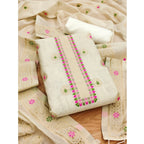 Women's Banarasi Silk Printed Unstitched Salwar Suit Material With Dupatta (White, 3Mtrs)