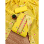 Women's Banarasi Silk Printed Unstitched Salwar Suit Material With Dupatta (Yellow, 3Mtrs)