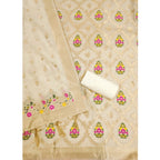 Women's Banarasi Silk Printed Unstitched Salwar Suit Material With Dupatta (White, 3Mtrs)