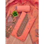 Women's Banarasi Silk Printed Unstitched Salwar Suit Material With Dupatta (Peach, 3Mtrs)