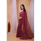 Women's Georgette Printed Saree With Unstitched Blouse 5.5Mtr (Maroon)