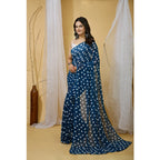 Women's Georgette Printed Saree With Unstitched Blouse 5.5Mtr (Blue)
