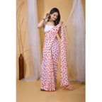 Women's Georgette Printed Saree With Unstitched Blouse 5.5Mtr (White-Red)