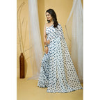 Women's Georgette Printed Saree With Unstitched Blouse 5.5Mtr (White)