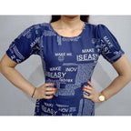 Women's Casual Crepe Half Sleeves Dress (Blue)