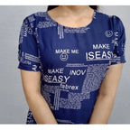 Women's Casual Crepe Half Sleeves Dress (Blue)