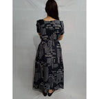 Women's Casual Crepe Half Sleeves Dress (Black)