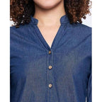 Women's Casual Denim Full sleeve Dress (Blue)