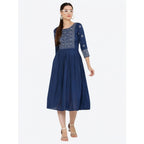 Women's Casual Rayon 3-4th Sleeves Kurti (Blue)