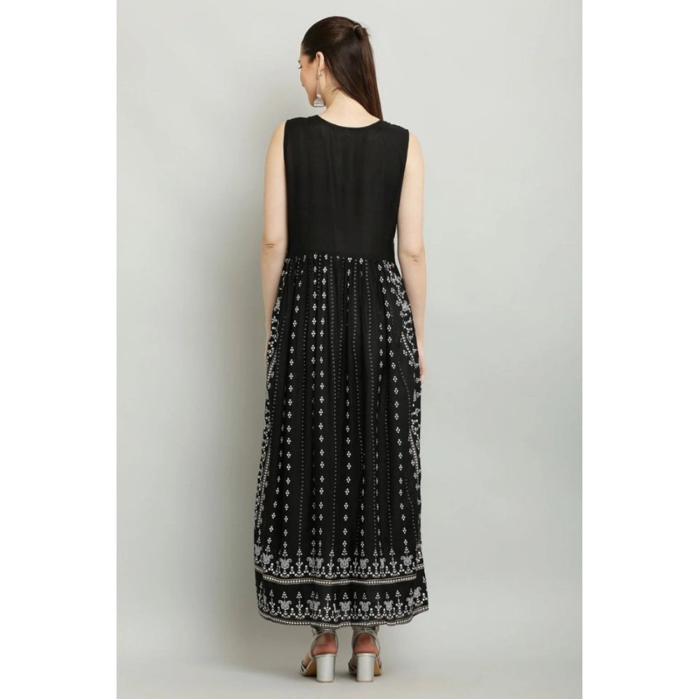 Women's Casual Rayon Sleeveless Kurti (Black)