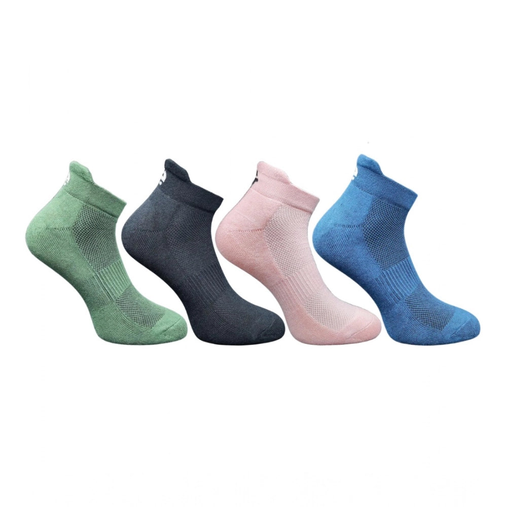 4_Pair Set Unisex Casual Bamboo Cotton Printed Ankle Length Socks (Multicolor)
