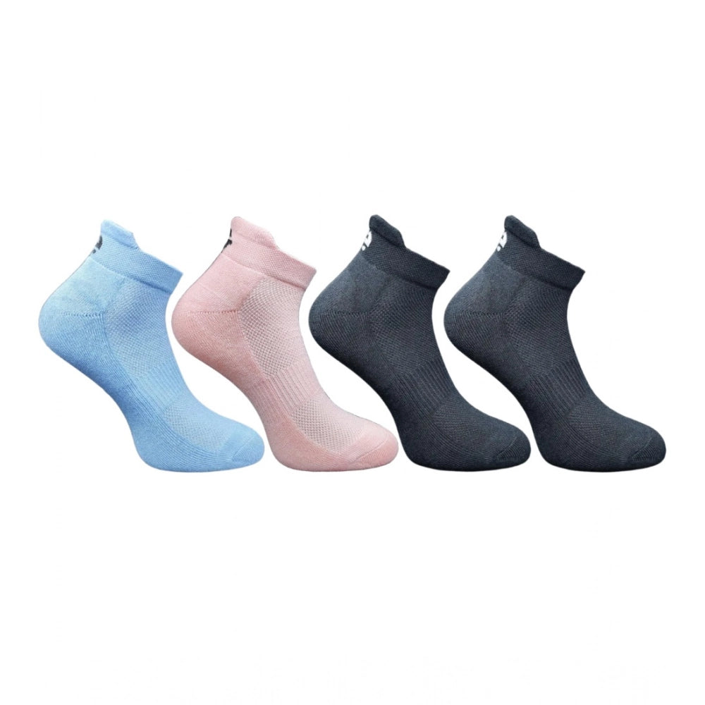 4_Pair Set Unisex Casual Bamboo Cotton Printed Ankle Length Socks (Multicolor)