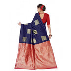 Women's Soft Lichi Silk Printed Saree With Unstitched Blouse 5.5Mtr (Blue)