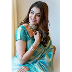 Women's Soft Lichi Silk Printed Saree With Unstitched Blouse 5.5Mtr (Sky Blue)