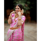 Women's Soft Lichi Silk Printed Saree With Unstitched Blouse 5.5Mtr (Pink)