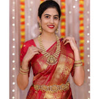 Women's Soft Lichi Silk Printed Saree With Unstitched Blouse 5.5Mtr (Red)