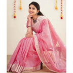 Women's Soft Lichi Silk Printed Saree With Unstitched Blouse 5.5Mtr (Pink)