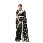 Women's Soft Lichi Silk Printed Saree With Unstitched Blouse 5.5Mtr (Black)