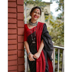 Women's Soft Lilan Printed Saree With Unstitched Blouse 5.5Mtr (Black)