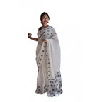 Women's Soft Lilan Printed Saree With Unstitched Blouse 5.5Mtr (White)