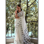 Women's Soft Lilan Printed Saree With Unstitched Blouse 5.5Mtr (White)